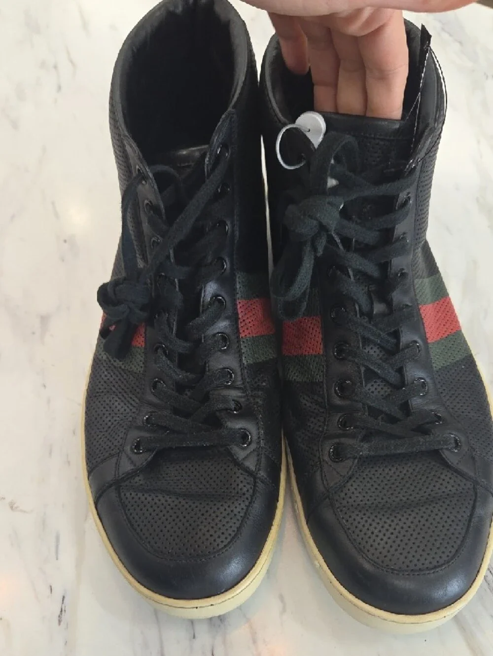 Gucci Black High-Top Sneakers with Red & Green Stripe